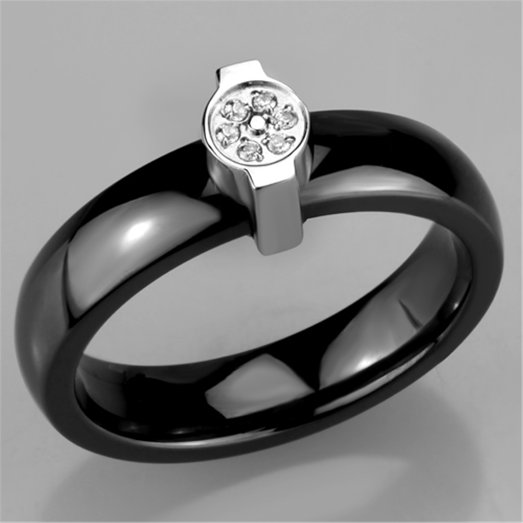 3W959 - Stainless Steel Ring High polished (no plating) Women Ceramic Jet