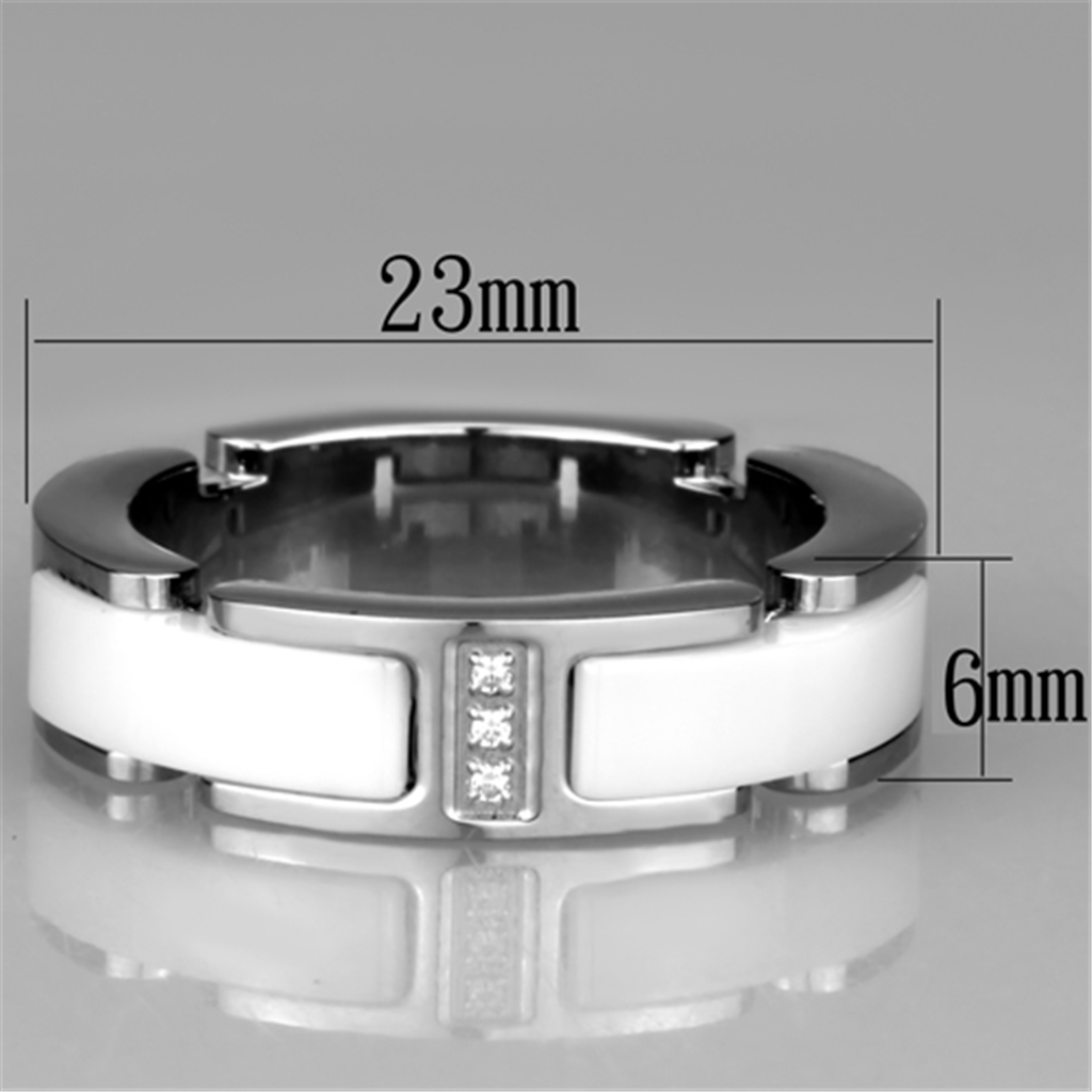 3W967 - Stainless Steel Ring High polished (no plating) Women Ceramic White