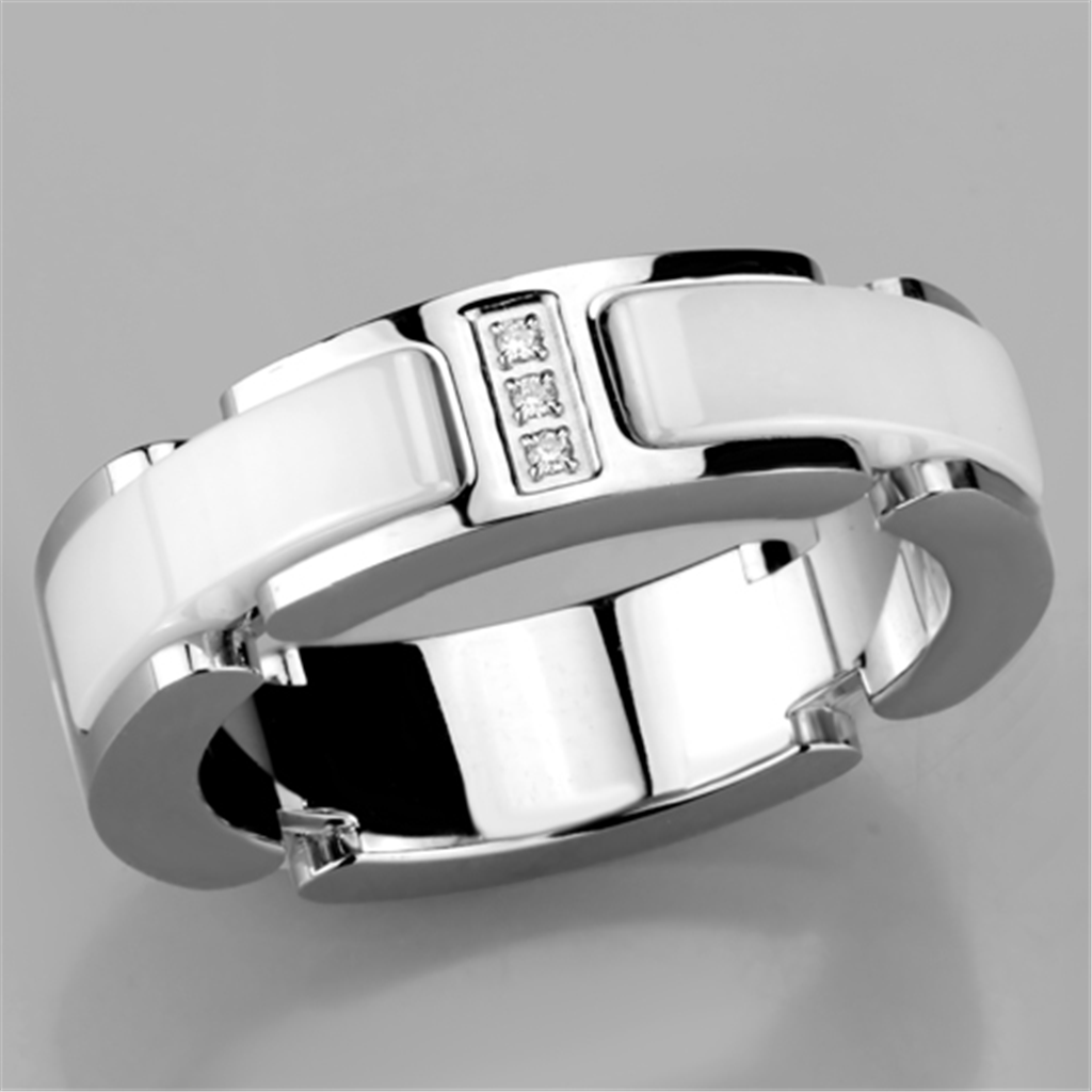 3W967 - Stainless Steel Ring High polished (no plating) Women Ceramic White