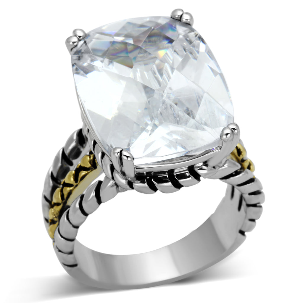 3w316 - Brass Ring Reverse Two-Tone Women AAA Grade CZ Clear