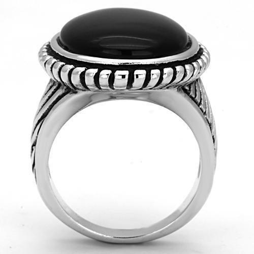 3w318 - Brass Ring Rhodium Women Semi-Precious Jet