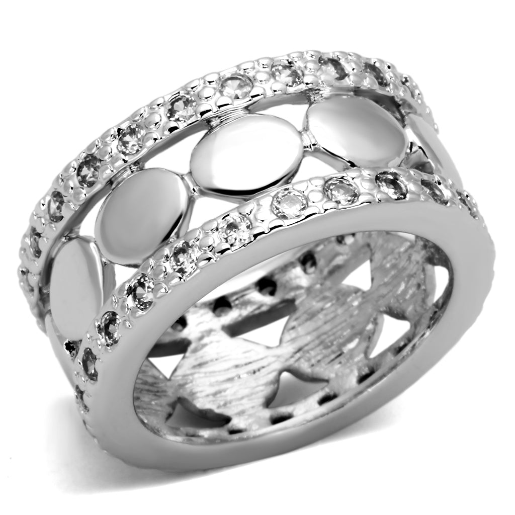 3w319 - Brass Ring Rhodium Women AAA Grade CZ Clear