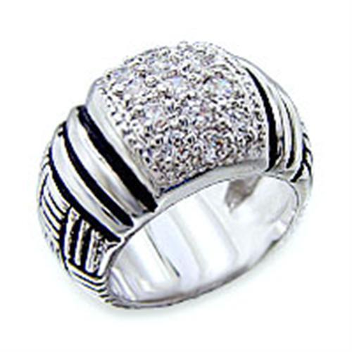 40063 - Brass Ring Rhodium Women AAA Grade CZ Clear