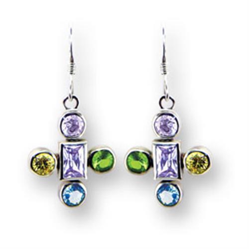 414203 - 925 Sterling Silver Earrings High-Polished Women AAA Grade CZ Multi Color