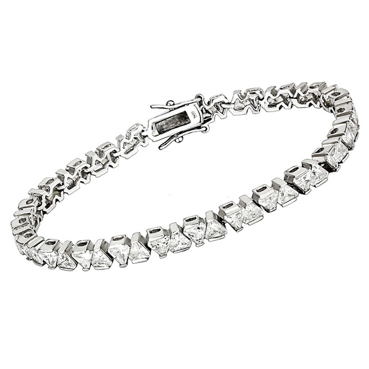 47302 - Brass Bracelet Rhodium Women AAA Grade CZ Clear