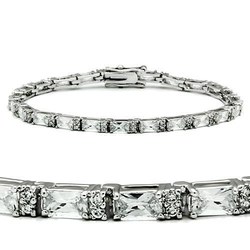 47401 - Brass Bracelet Rhodium Women AAA Grade CZ Clear