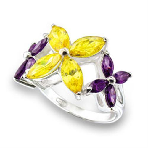 49816 - 925 Sterling Silver Ring High-Polished Women AAA Grade CZ Multi Color