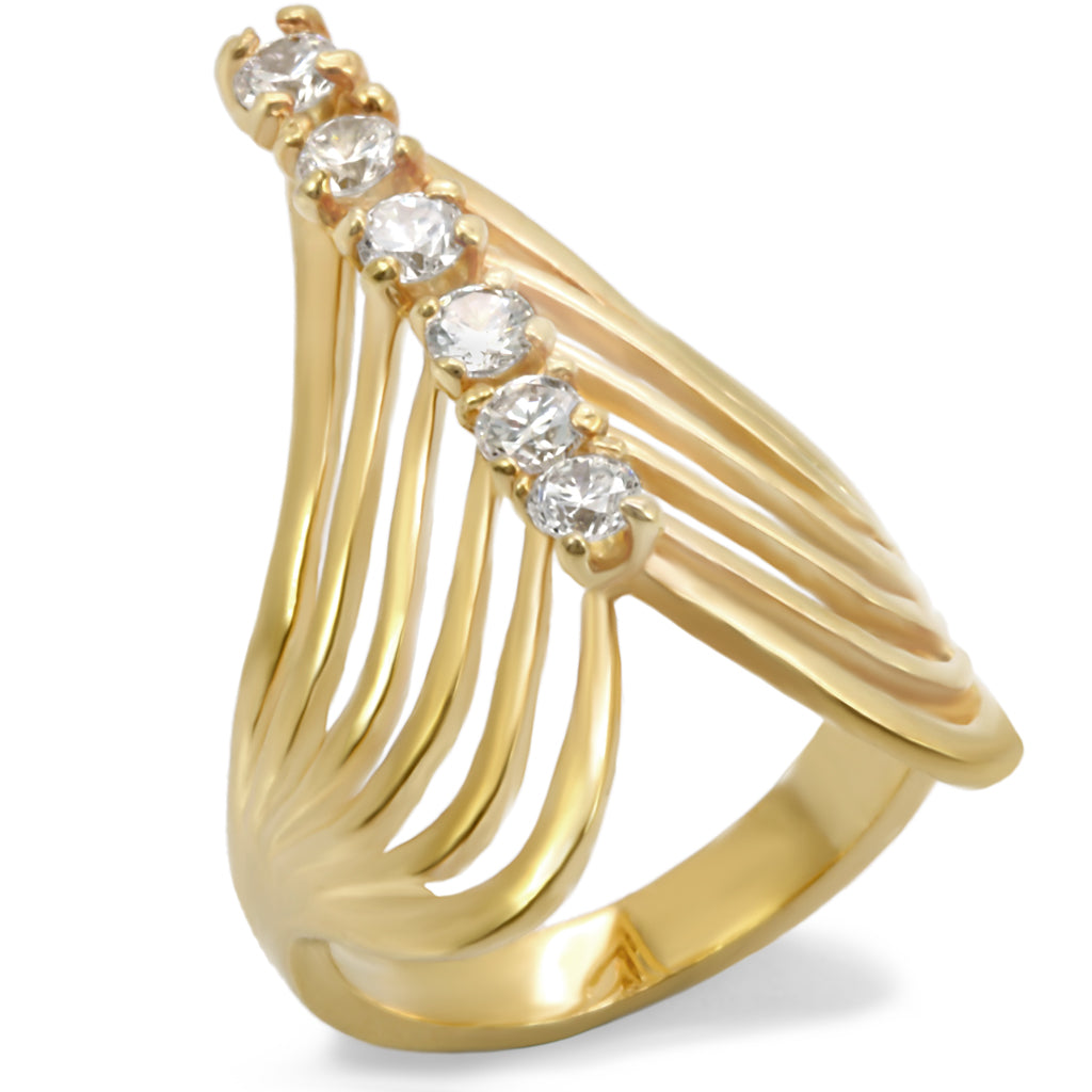 54701 - Brass Ring Gold Women AAA Grade CZ Clear