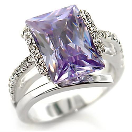 55316 - Brass Ring Rhodium Women AAA Grade CZ Light Amethyst