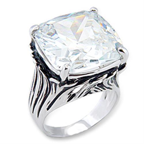 56318 - Brass Ring Rhodium Women AAA Grade CZ Clear