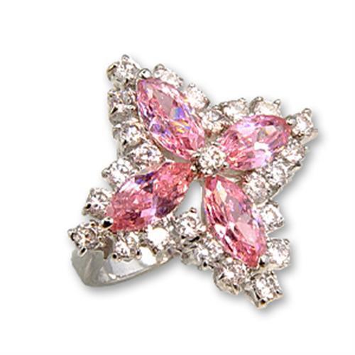 56503 - Brass Ring Rhodium Women AAA Grade CZ Rose