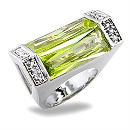 5X006 - Brass Ring Rhodium Women Synthetic Peridot