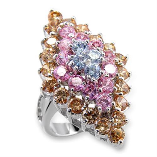 60101 - Brass Ring Rhodium Women AAA Grade CZ Multi Color