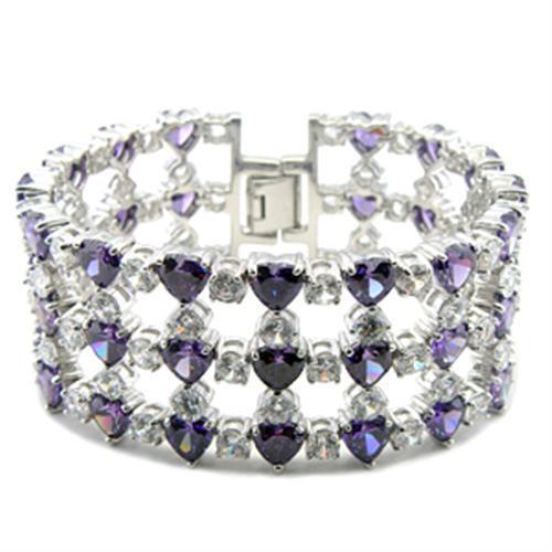 62204 - Brass Bracelet Rhodium Women AAA Grade CZ Amethyst