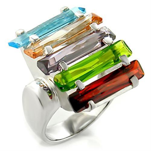 6X007 - Brass Ring Rhodium Women AAA Grade CZ Multi Color