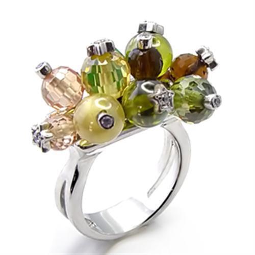 6X018 - Brass Ring Rhodium Women AAA Grade CZ Multi Color