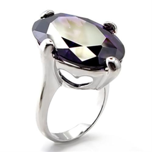 6X025 - Brass Ring Rhodium Women AAA Grade CZ Amethyst