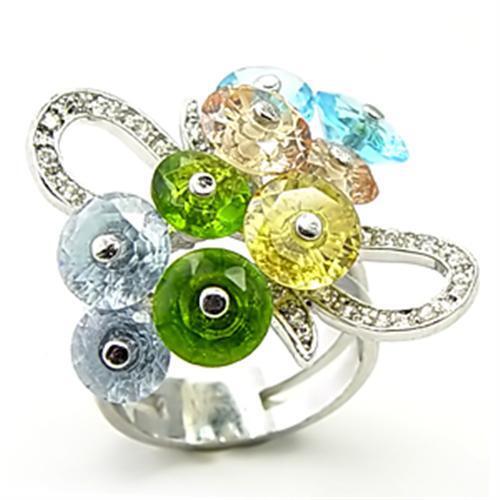 6X029 - Brass Ring Rhodium Women AAA Grade CZ Multi Color