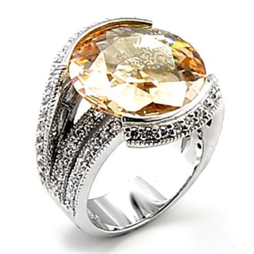 6X045 - Brass Ring Rhodium Women AAA Grade CZ Champagne