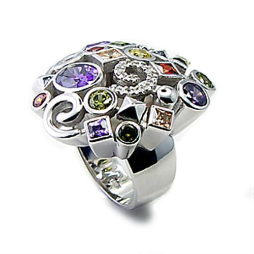 6X051 - Brass Ring Rhodium Women AAA Grade CZ Multi Color