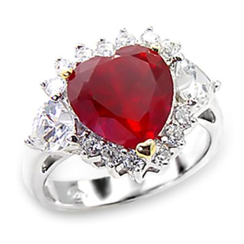 6X062 - 925 Sterling Silver Ring High-Polished Women Synthetic Ruby