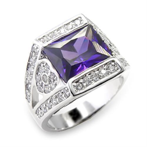 6X074 - Brass Ring Rhodium Women AAA Grade CZ Amethyst