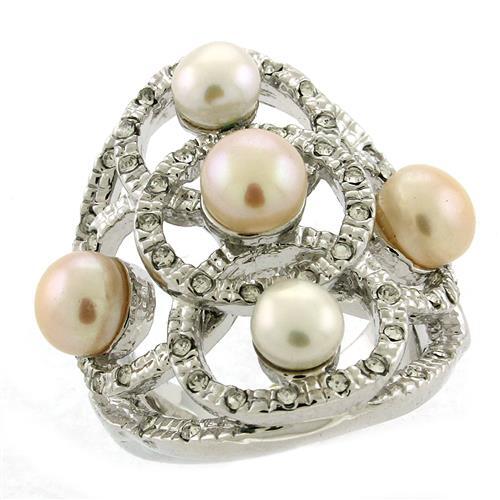 6X087 - Brass Ring Rhodium Women Semi-Precious Multi Color