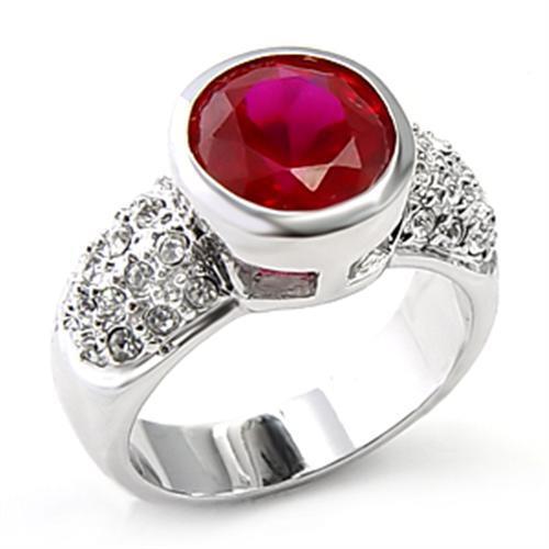 6X223 - Brass Ring Rhodium Women Synthetic Ruby