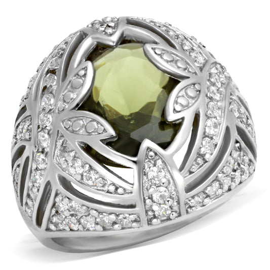 71001 - Brass Ring Rhodium Women AAA Grade CZ Olivine color