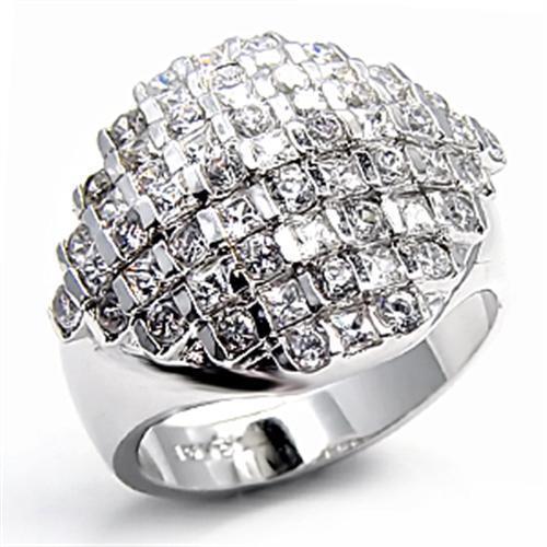 7X004 - Brass Ring Rhodium Women AAA Grade CZ Clear