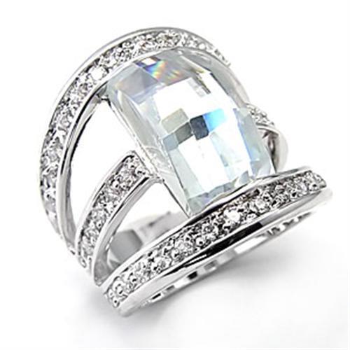 7X053 - Brass Ring Rhodium Women AAA Grade CZ Clear