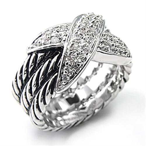 7X074 - Brass Ring Rhodium Women AAA Grade CZ Clear