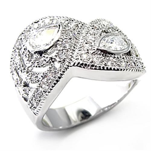 7X083 - Brass Ring Rhodium Women AAA Grade CZ Clear