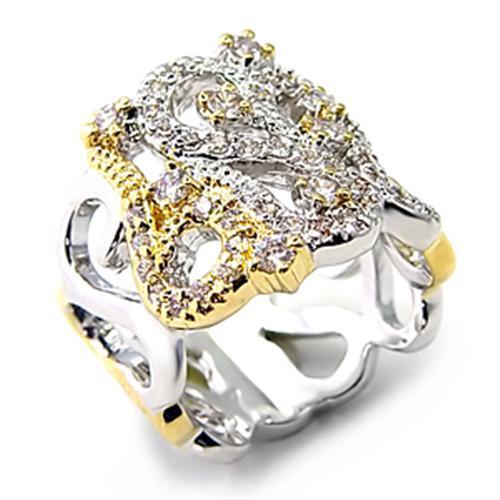 7X090 - Brass Ring Reverse Two-Tone Women AAA Grade CZ Clear