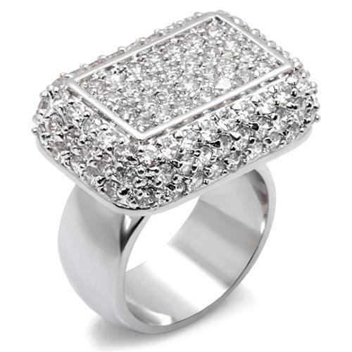 7X099 - Brass Ring Rhodium Women AAA Grade CZ Clear