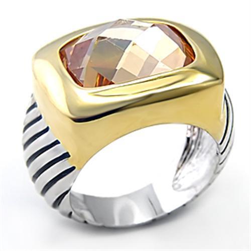 7X126 - Brass Ring Reverse Two-Tone Women AAA Grade CZ Topaz