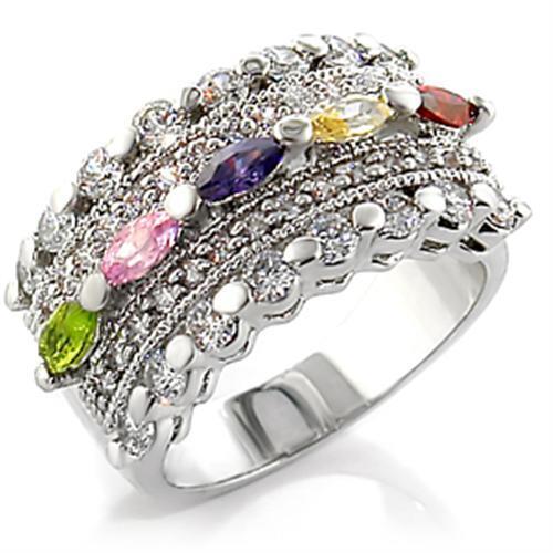 7X129 - Brass Ring Rhodium Women AAA Grade CZ Multi Color