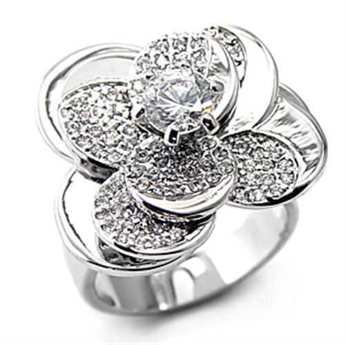 7X131 - Brass Ring Rhodium Women AAA Grade CZ Clear