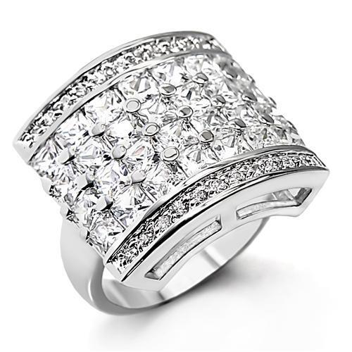 7X146 - Brass Ring Rhodium Women AAA Grade CZ Clear