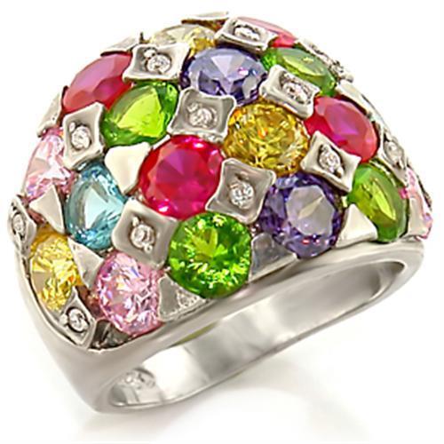 7X150 - Brass Ring Rhodium Women AAA Grade CZ Multi Color