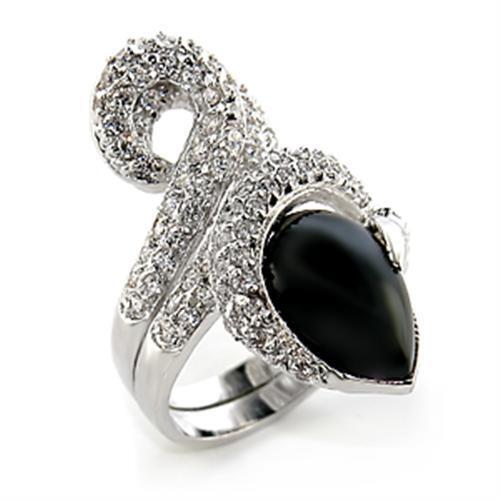 80207 - Brass Ring Rhodium Women Semi-Precious Jet