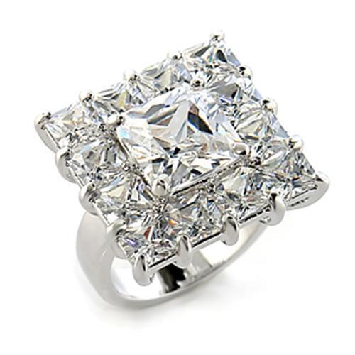 80215 - Brass Ring Rhodium Women AAA Grade CZ Clear