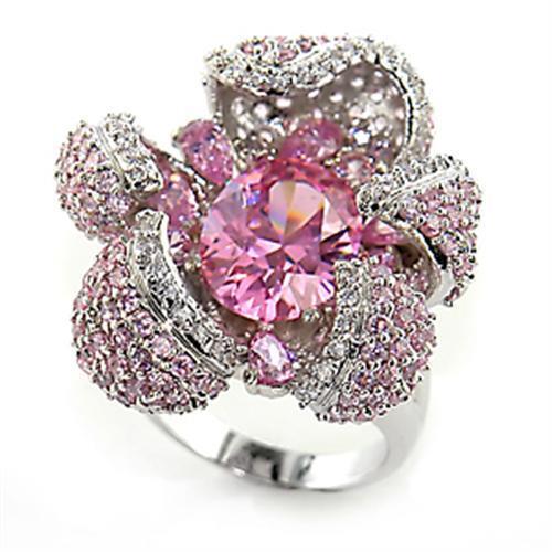 80316 - Brass Ring Rhodium Women AAA Grade CZ Rose