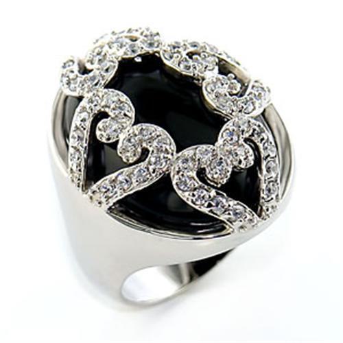 80514 - Brass Ring Rhodium Women Semi-Precious Jet