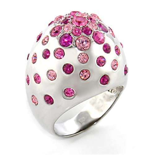 80602 - Brass Ring Rhodium Women Top Grade Crystal Multi Color