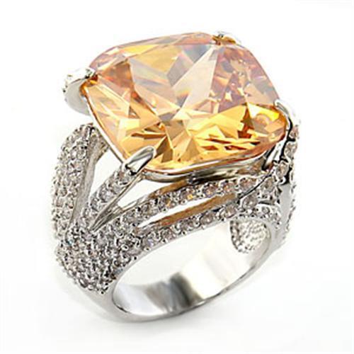 80607 - Brass Ring Rhodium Women AAA Grade CZ Champagne