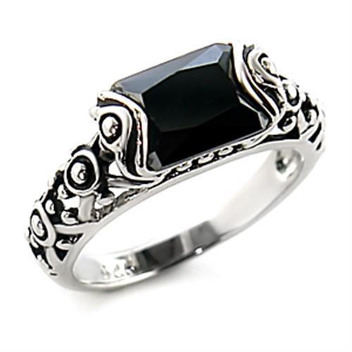 8X066 - Brass Ring Rhodium Women AAA Grade CZ Jet