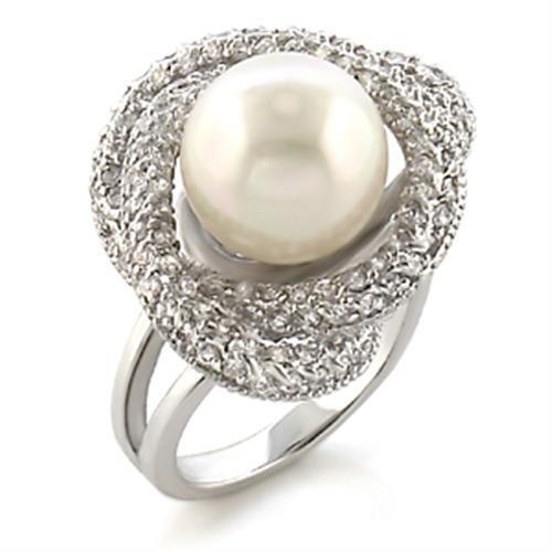 9W005 - Brass Ring Rhodium Women Synthetic White