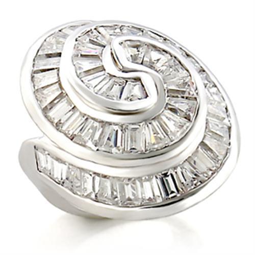 9W019 - Brass Ring Rhodium Women AAA Grade CZ Clear