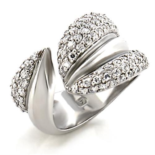 9W076 - Brass Ring Rhodium Women AAA Grade CZ Clear